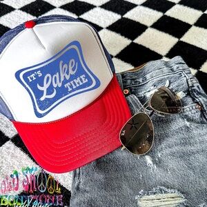 Red White and Blue 'It’s Lake Time' Trucker Hat